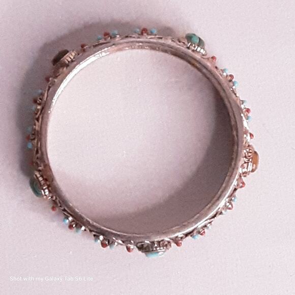 Graziano Bangle Bracelet Mutlicolor Stone Encrusted Heavy Gold Tone Metal - Picture 4 of 8